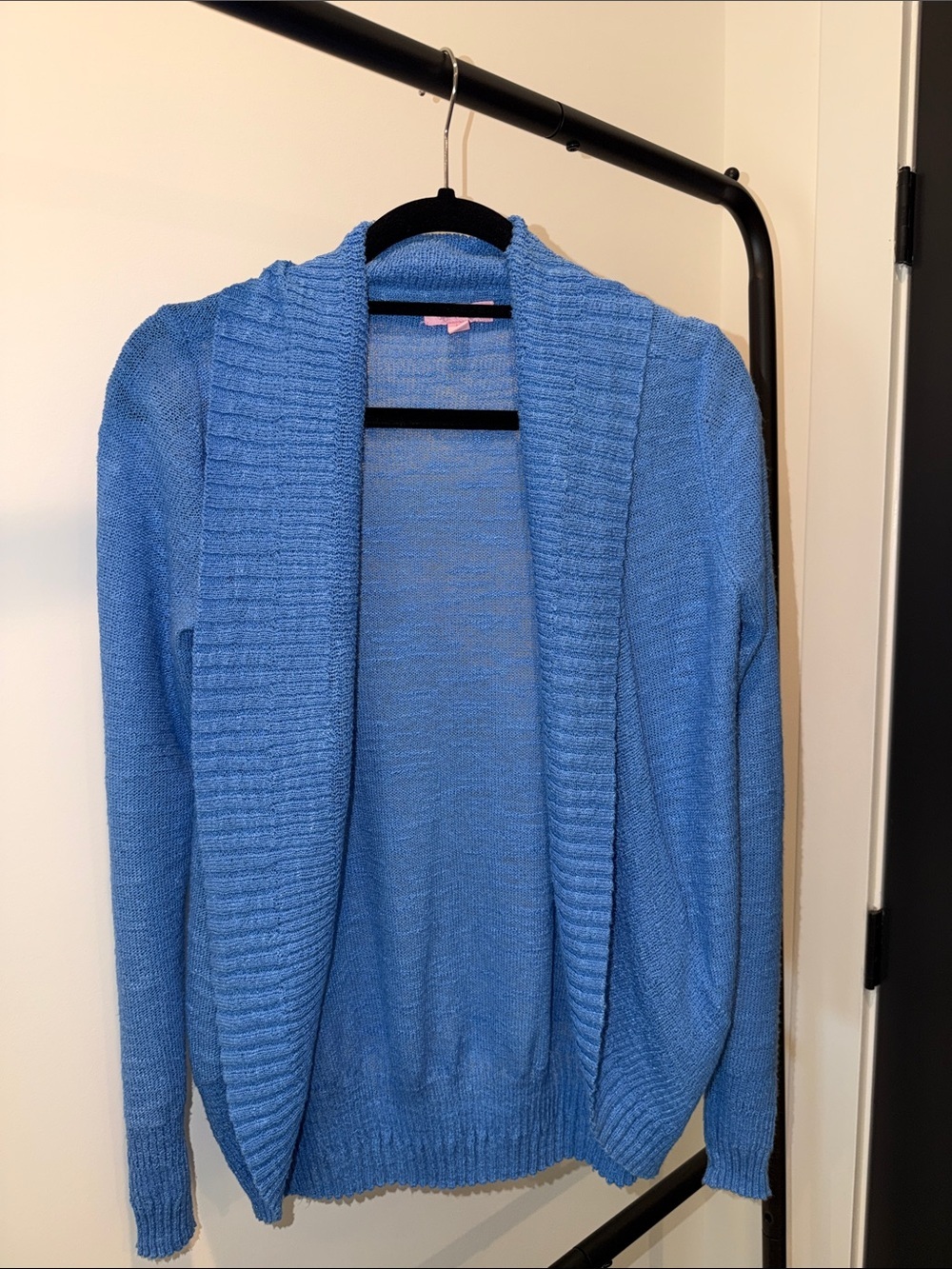Lilly Pulitzer Powder Blue Open-Front Ribbed Shawl Collar Cardigan